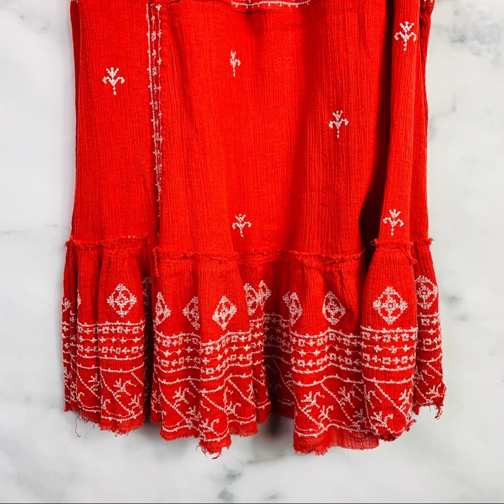 Free People Red Embroidered Boho Flounce Dress - Picture 6 of 8